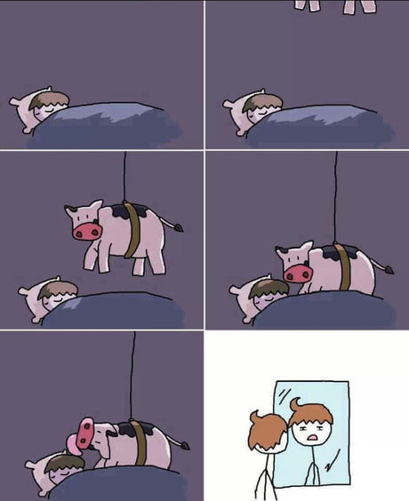 2013 bed_hair bovid bovine cattle female human humor licking male mammal mirror sleeping stealth stickmen tongue tongue_out unknown_artist