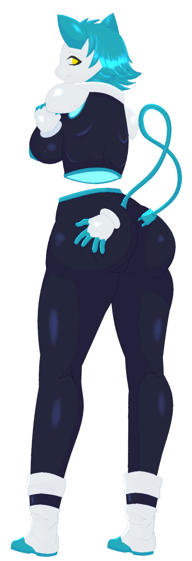 anthro big_breasts big_butt black_body blue_body blue_fur blue_hair breast_grab breasts butt butt_grab darkner deltarune domestic_cat felid feline felis female fur hair hand_on_breast hand_on_butt hi_res huge_breasts huge_butt invalid_tag kungishi looking_at_viewer machine mammal nervous nervous_smile robot solo tasque_manager touching_breast touching_butt undertale_(series) video_games yellow_eyes