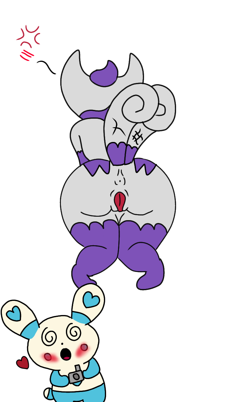 &lt;3 andromorph angry blue_paws blush blush_lines butt cindy10405 dizzy_eyes duo female female/female generation_3_pokemon generation_6_pokemon hi_res intersex meowstic mia_(cindy10405) nintendo pokemon pokemon_(species) presenting presenting_hindquarters purple_paws spinda suky_(cindy10405) video_games