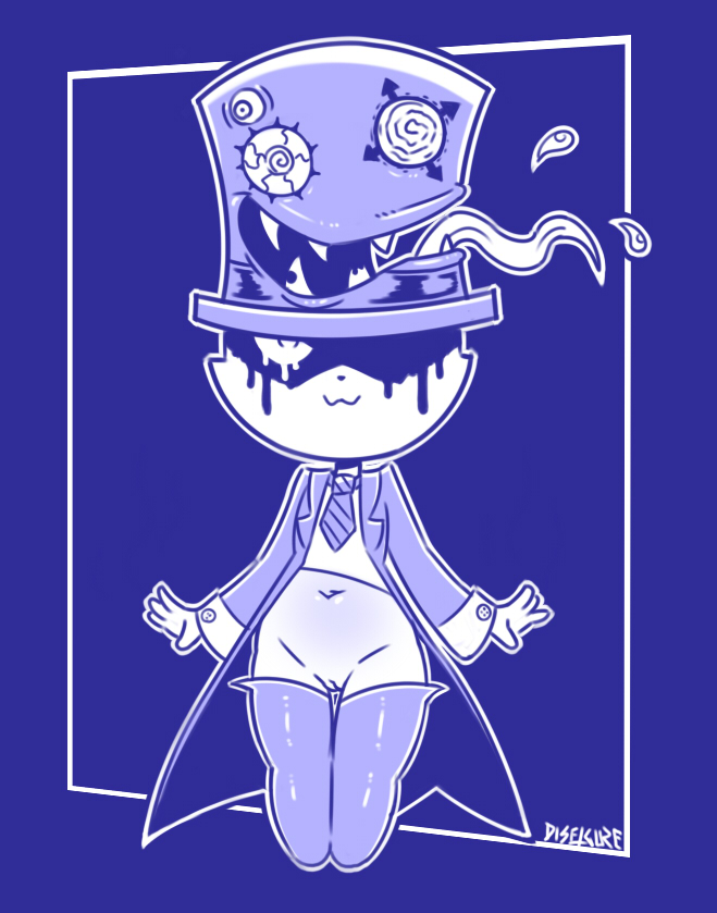 2019 4_fingers :3 anthro bottomless clothed clothing disfigure domestic_cat fangs felid feline felis female flat_chested hat legwear looking_at_viewer makeup mammal monochrome navel necktie pussy standing thigh_highs top_hat vest