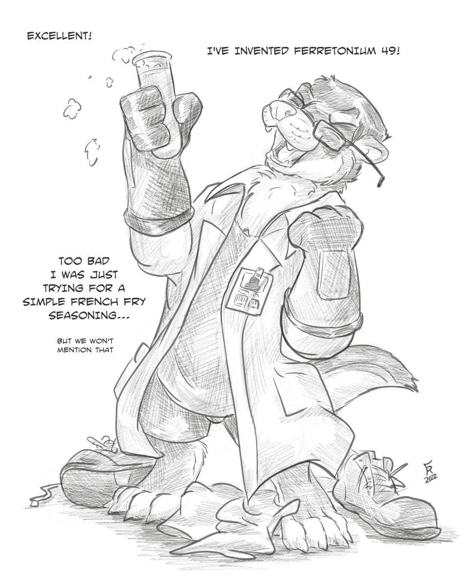anthro clothed clothing domestic_ferret english_text eyes_closed eyewear flinters footwear glasses gloves greyscale handwear hi_res male mammal monochrome mustela mustelid musteline open_mouth shoes solo text true_musteline