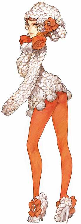 1girl bonnet bow enomoto_(bnd) green_eyes high_heels orange_bow orange_hair orange_pantyhose original pantyhose pom_pom_(clothes) solo white_footwear wool