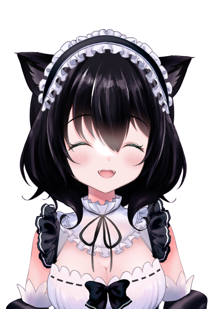 animal_ears apron black_apron black_hair cat_ears cat_girl copyright_request happy heterochromia maid_apron non-web_source smile solo_focus venusforger virtual_youtuber young