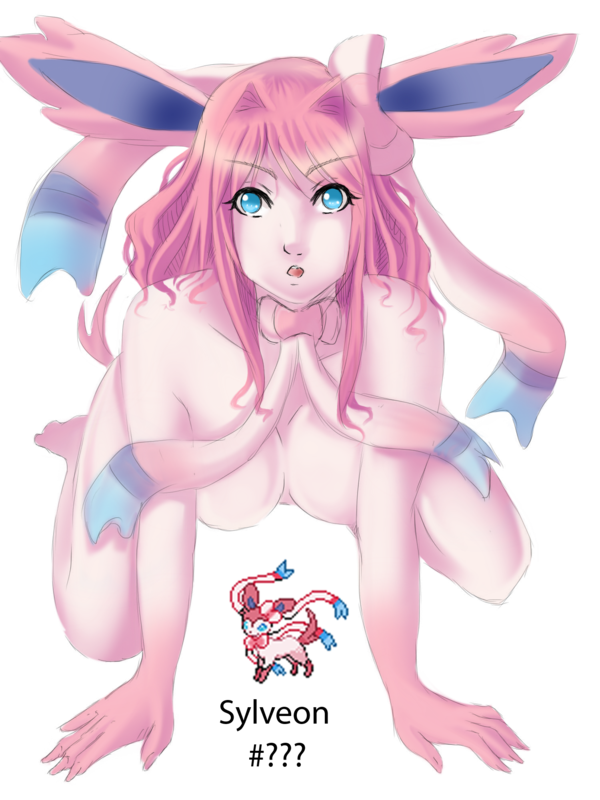 alpha_channel anthro blue_eyes breasts eeveelution female generation_6_pokemon hair nintendo nude open_mouth pink_hair pokemon pokemon_(species) pokemorph simple_background solo sun-hime sylveon transparent_background video_games