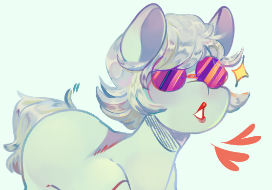 &lt;3 equid equine eyewear female feral fur glasses grey_body grey_fur grey_hair hair horse junkochi lips lipstick makeup mammal pony purple_eyewear purple_glasses short_hair short_tail simple_background solo