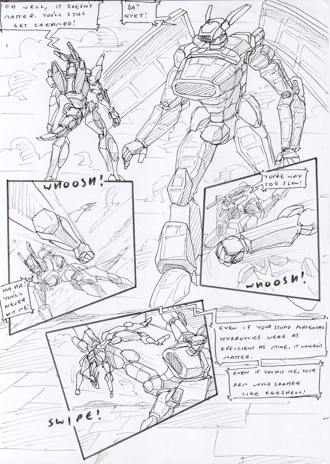 accent black_and_white border cloud comic dialogue dodging english_text field fight flying_machine kick kitfox-crimson machine mecha monochrome motion_lines mountain onomatopoeia outside_border punch russian sketch sky sound_effects speech_bubble text wings zero_pictured