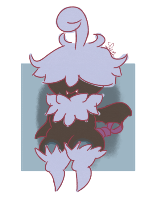 2022 alternate_color anthro anthrofied black_body blue_hair cute_fangs fangs generation_5_pokemon generation_6_pokemon hair hair_over_eyes hybrid jacques_o'fluffkins leg_tuft line_art male neck_tuft nintendo pink_tail pokemon pokemon_(species) pumpkaboo simple_background slem smile solo standing swoobat tuft video_games watermark winged_arms wings