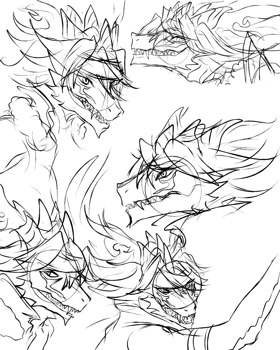 angry anthro armordragon asian_mythology black_and_white bushiroad dragon east_asian_mythology eastern_dragon fangs fire_sword_doble future_card_buddyfight headgear hi_res horn looking_at_another looking_at_viewer male monochrome mythology raised_arm scalie sketch sketch_page smile smirk solo