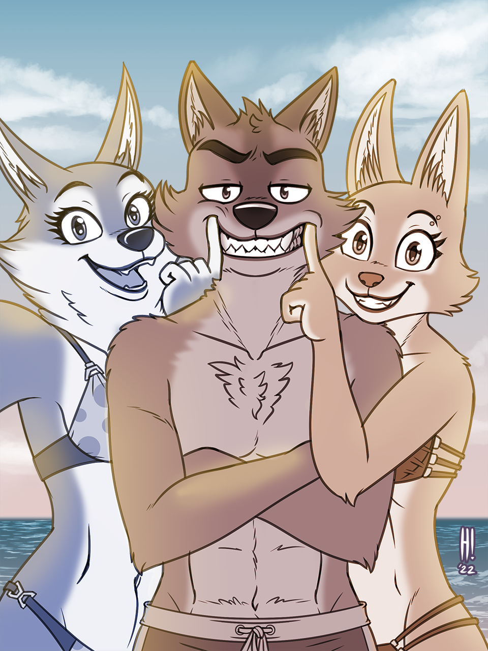 2022 5_fingers abs anthro athletic athletic_anthro athletic_male beach bikini breasts canid canine canis chest_tuft clothed clothing crossed_arms diane_foxington digital_media_(artwork) dreamworks duo elbow_tuft eyebrow_piercing eyebrows facial_piercing fangs female fingers forced_smile fox fur grin hair heresy_(artist) hi_res humanoid_hands illumination_entertainment inner_ear_fluff looking_at_viewer male male/female mammal mr._wolf_(the_bad_guys) navel open_mouth open_smile outside piercing porsha_crystal seaside sharp_teeth signature sing_(movie) sketch smile swimming_trunks swimwear teeth the_bad_guys tongue topless topless_anthro topless_male tuft unimpressed water wolf