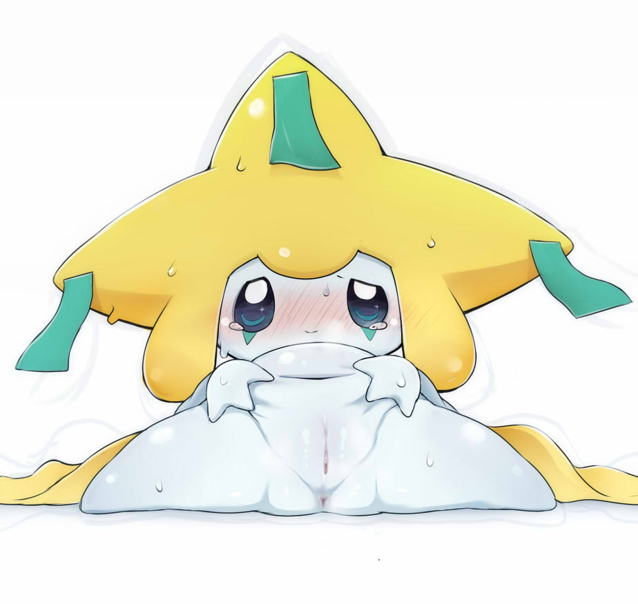 anus blue_eyes blush bodily_fluids female generation_3_pokemon genitals humanoid jirachi kimubota legendary_pokemon looking_at_viewer nintendo pokemon pokemon_(species) pussy simple_background solo spread_legs spreading tears video_games white_background white_body