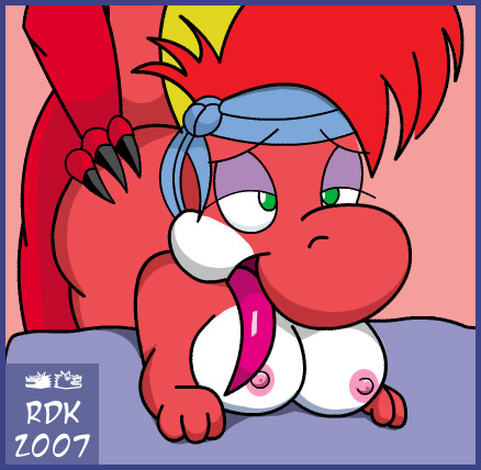 accessory ahegao anthro biped breasts digital_drawing_(artwork) digital_media_(artwork) doggystyle dragon duo eyeshadow female from_behind_position green_eyes hair hair_accessory looking_pleasured low_res makeup male male/female mario_bros nintendo nipples nude raised_tail red_body red_hair reddragonkan sex tongue tongue_out video_games yoshi