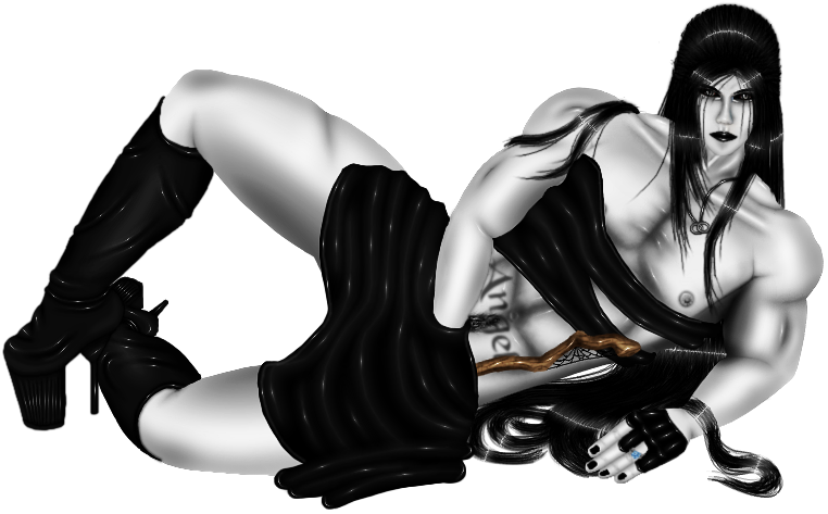 clothing demon footwear gloves hair handwear high_heels humanoid latex latex_gloves latex_legwear long_hair male muscular solo vincent vincent_wolfs white_body