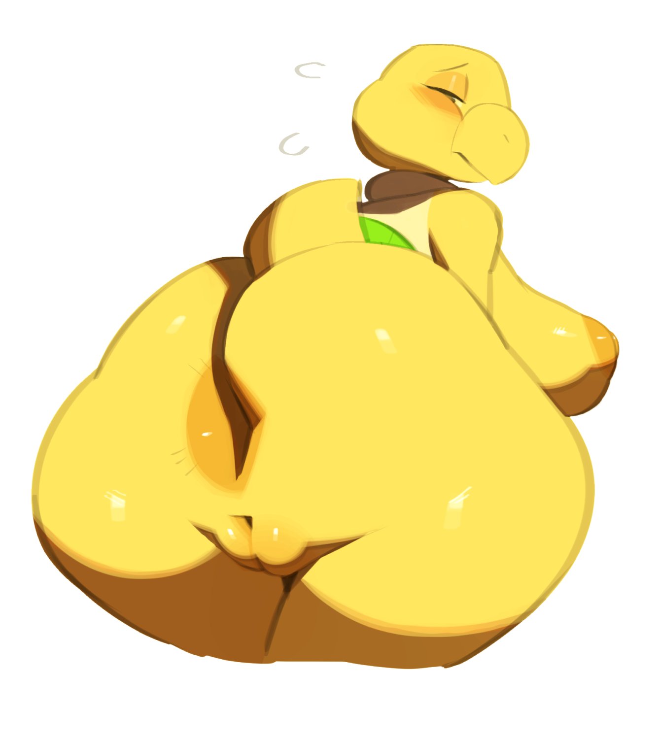 2022 anus areola big_butt blush breasts butt female genitals hi_res koopa mario_bros nintendo nipples pussy scalie simple_background solo svarzye video_games white_background yellow_body