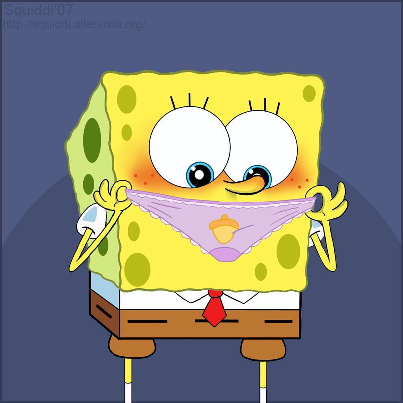 1:1 2007 anthro blue_eyes blush bottomwear clothed clothing food freckles male marine necktie nickelodeon panties pants plant shirt simple_background solo sponge spongebob_squarepants spongebob_squarepants_(character) stepanda topwear underwear yellow_body yellow_skin