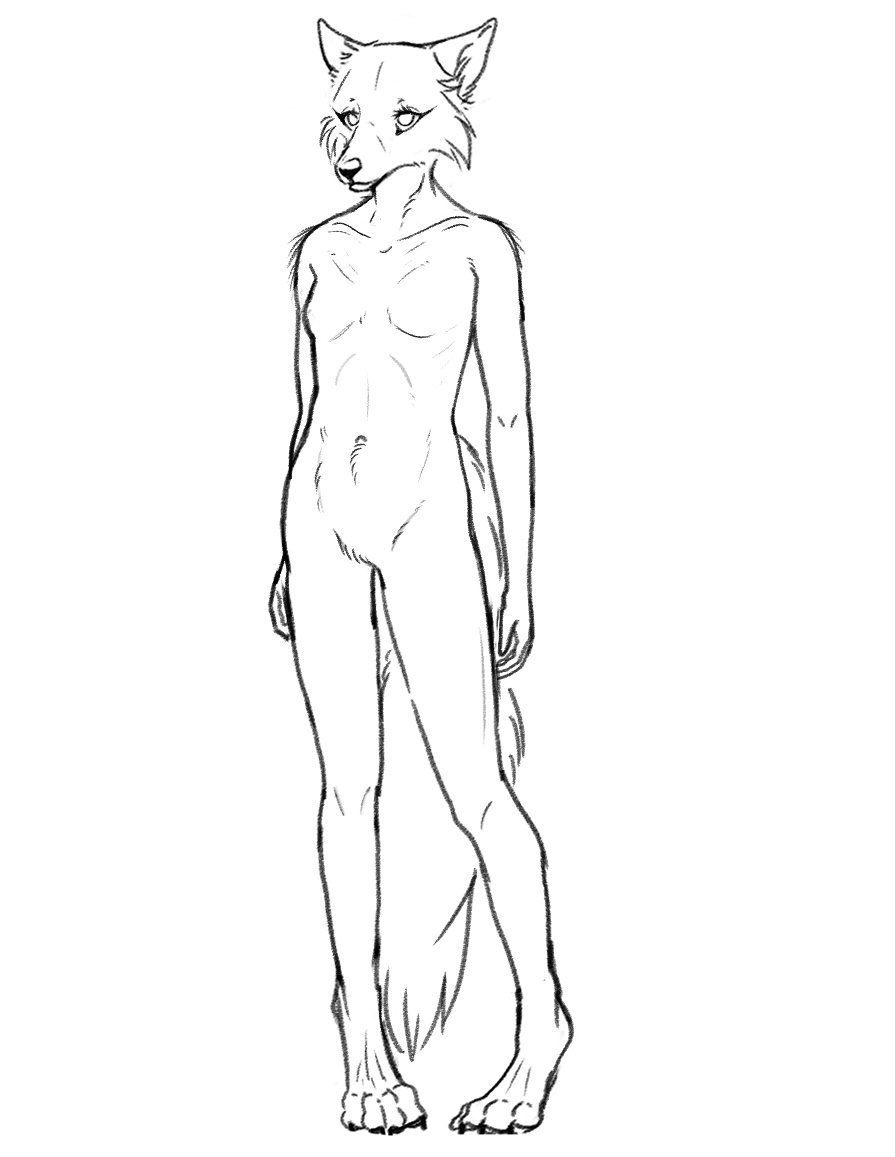 anatomy anthro canid canine canis crowsfire digital_media_(artwork) female mammal monochrome practice sketch standing wolf wolfie