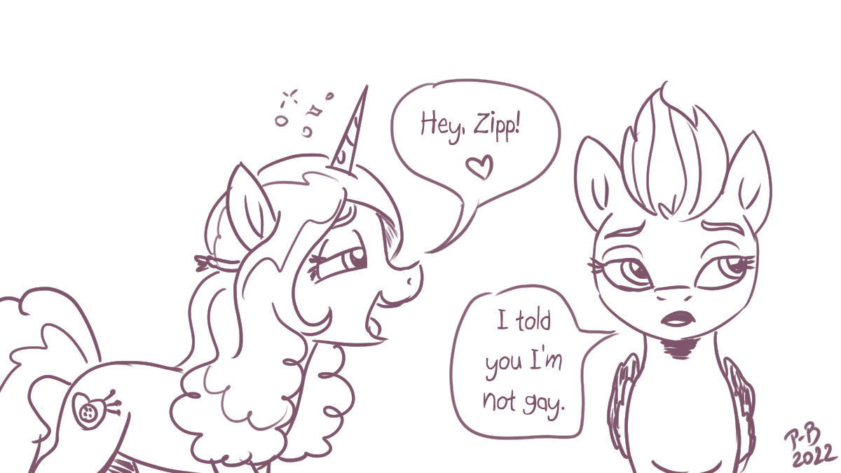 &lt;3 16:9 bubble dialogue drunk english_text equid equine feral flirting hasbro horn izzy_moonbow_(mlp) line_art mammal mlp_g5 monochrome my_little_pony pegasus pony-berserker simple_background substance_intoxication text unicorn white_background widescreen wings zipp_storm_(mlp)