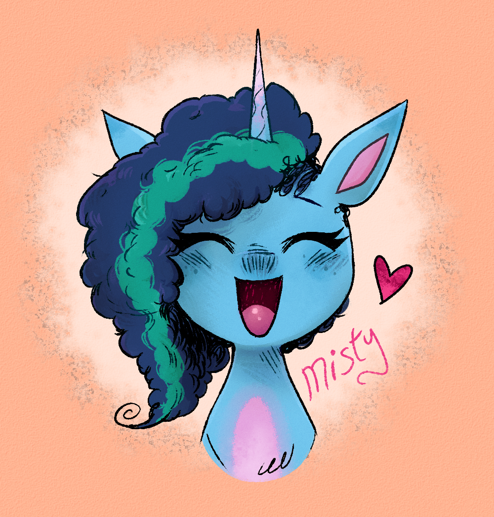 &lt;3 blue_body blue_hair blush bust_portrait digital_media_(artwork) dipstick_ears equid equine eyelashes eyes_closed female feral gradient_background hair happy hasbro horn mammal misty_(g5) mlp_g5 multicolored_ears my_little_pony open_mouth open_smile portrait simple_background smile solo themagicbrew unicorn unicorn_horn