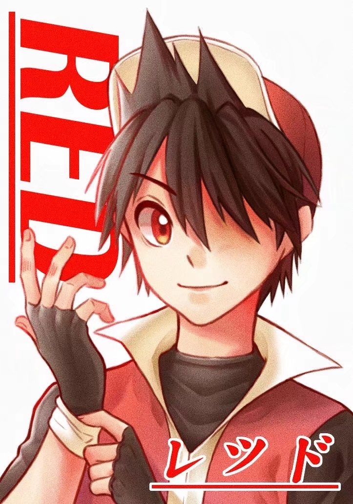 1boy adjusting_clothes adjusting_gloves ayan_ip bangs black_gloves black_hair character_name closed_mouth commentary_request fingerless_gloves gloves hat jacket looking_at_viewer male_focus pokemon pokemon_adventures red_(pokemon) red_eyes red_headwear shirt short_hair sleeveless sleeveless_jacket smile solo upper_body