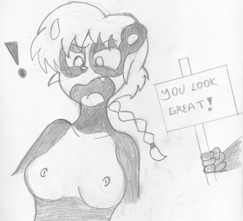 anthro biped bodily_fluids braided_hair braided_ponytail breasts curse duo fangs female genma_saotome giant_panda hair low_res male male/female mammal monochrome nipples nude open_mouth ranma_1/2 ranma_saotome reddragonkan sign sweat sweatdrop text traditional_media_(artwork) transformation ursid