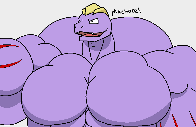 abs anthro bughemoth bust_portrait close-up generation_1_pokemon grin huge_biceps huge_muscle huge_pecs luigiman machoke male nintendo pokemon pokemon_(species) portrait smile solo video_games