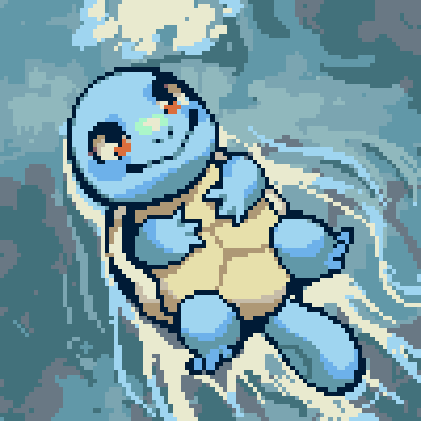elricflavia floating looking_up no_humans partially_submerged pixel_art pokemon pokemon_(creature) smile squirtle swimming water