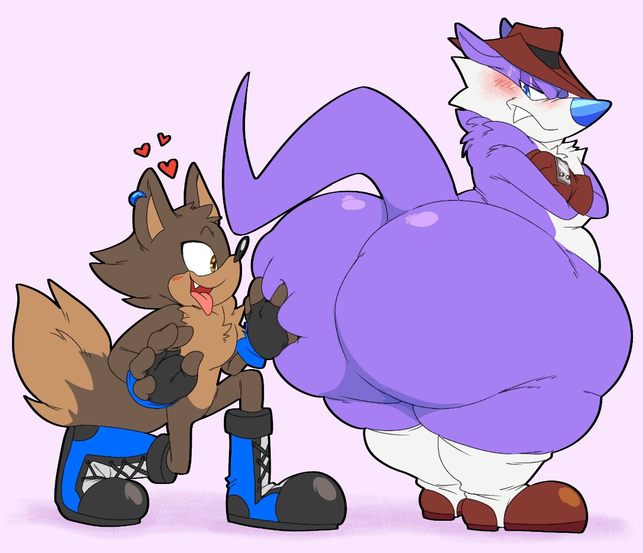 &lt;3 2022 anthro big_butt blue_eyes blue_nose blush bodily_fluids boots brown_body brown_fur butt butt_grab canid canine canis chest_tuft clothing countershade_torso countershading cowboy_hat coyote crossed_arms dipodid dipstick_tail duo ear_piercing ear_ring fang_the_sniper featureless_crotch fingerless_gloves flustered fondling footwear fur gloves hand_on_butt handwear hat head_tuft headgear headwear huge_butt hybrid jerboa male male/male mammal markings mostly_nude neck_tuft okami_o'donnell open_mouth piercing purple_background purple_body purple_fur ring_piercing rodent sega shadow sharp_teeth simple_background sonic_the_fighters sonic_the_hedgehog_(series) sweat sweatdrop tail_markings teeth teeth_showing thick_thighs tongue tongue_out tuft white_body white_fur wiishyishii wolf yellow_eyes