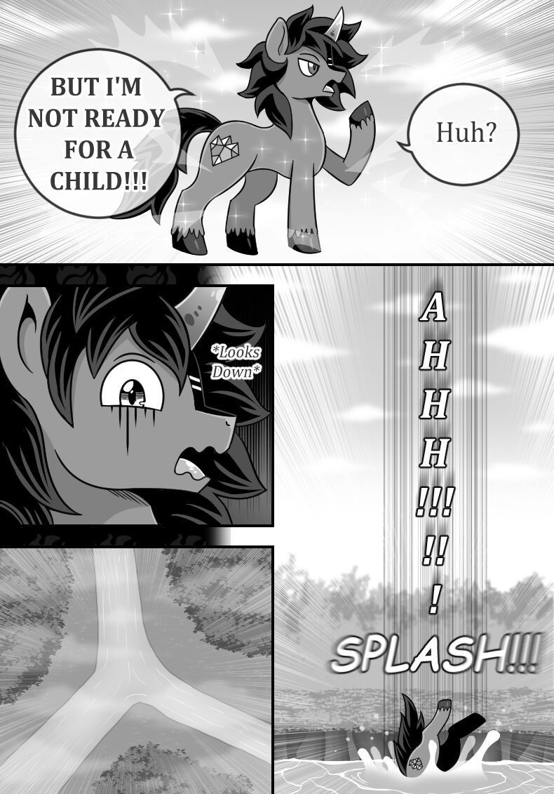2022 comic crossover curved_horn digital_media_(artwork) english_text equid equine falling feral friendship_is_magic greyscale hasbro hooves horn horse king_sombra_(mlp) looking_down male mammal monochrome my_little_pony partially_submerged pony screaming solo splash teleportation text them's_fightin'_herds unicorn vavacung water