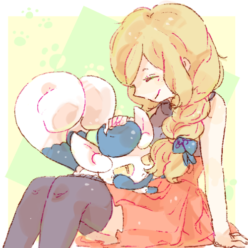 1girl ^_^ black_thighhighs blonde_hair blue_bow bow braid closed_eyes closed_mouth grey_shirt hair_bow high-waist_skirt katiko long_hair lowres meowstic meowstic_(female) on_lap petting pokemon pokemon_(creature) pokemon_(game) pokemon_on_lap pokemon_xy red_skirt serena_(pokemon) shirt single_braid sitting skirt sleeveless sleeveless_shirt smile thighhighs zettai_ryouiki