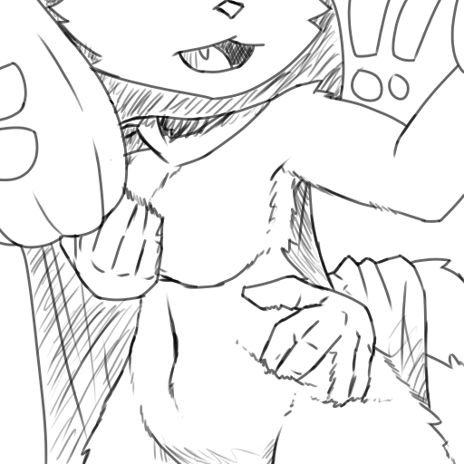 4chan anonymous_artist anthro breast_grab breasts duo felid feline female fur hand_on_breast hand_on_hip humanoid mammal monochrome save_the_princess surprise