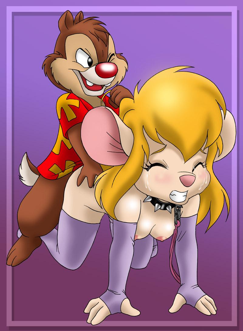 anthro blonde_hair breasts chip_'n_dale_rescue_rangers chipmunk clothed clothing collar dale_(disney) disney duo female female_penetrated fingerless_gloves fur gadget_hackwrench gloves ground_squirrel hair handwear humanoid leash_and_collar legwear male male/female male_penetrating male_penetrating_female mammal mouse murid murine nipples partially_clothed penetration penile penile_penetration rodent sciurid sex simple_background thigh_highs unknown_artist