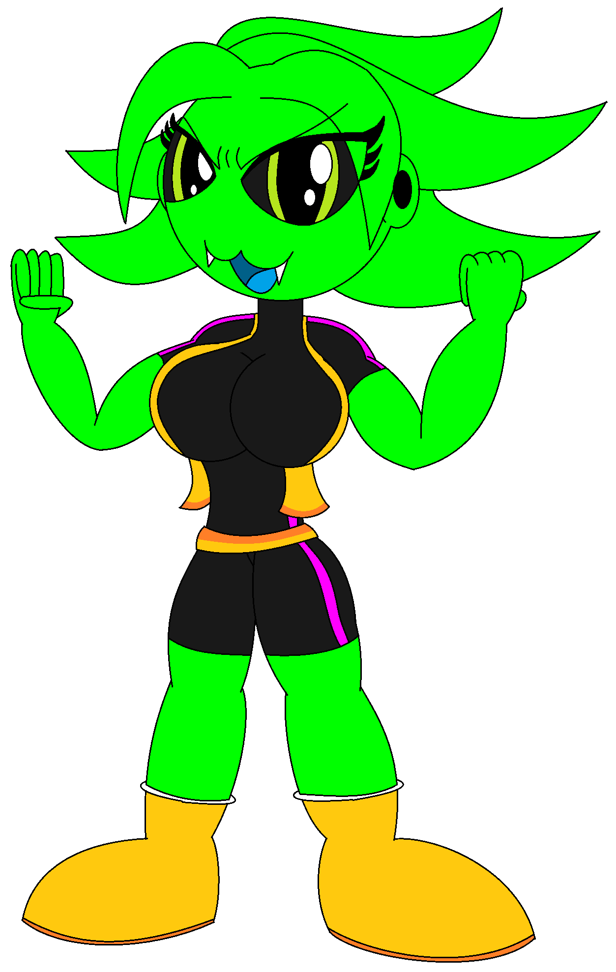 alien alien_humanoid big_breasts breasts clothing dragon_ball dragon_ball_super female green_body green_hair hair hi_res humanoid majin majin_glue-la_(mike437) mike437 solo