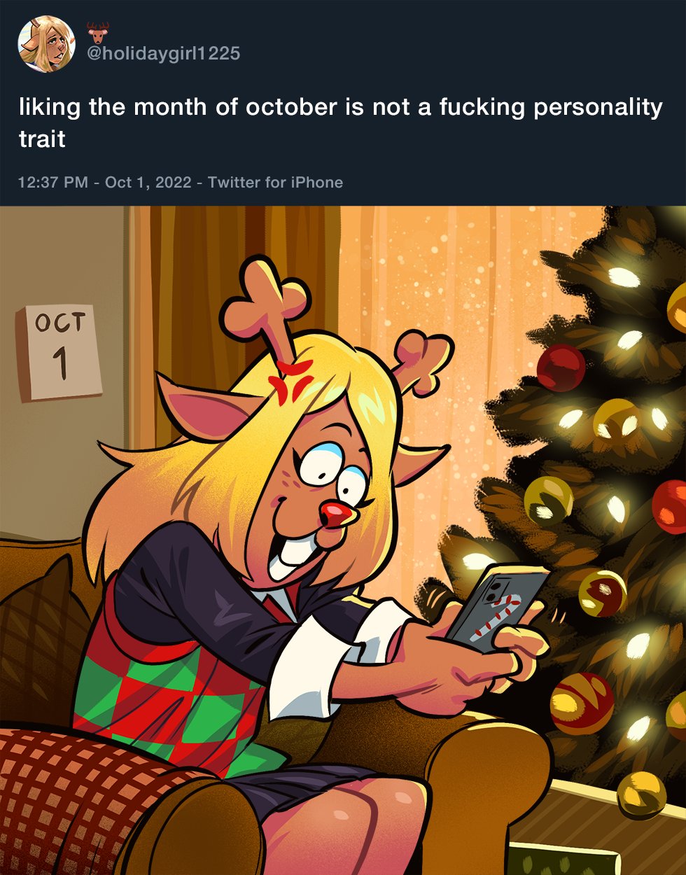 angusmcleod anthro antlers blonde_hair calendar capreoline cervid christmas christmas_tree deltarune female hair hi_res holidays horn mammal noelle_holiday phone plant red_nose reindeer sitting solo tree undertale_(series) video_games