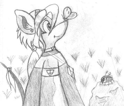 anthro arthropod biped burmecian butterfly clothed clothing female final_fantasy final_fantasy_ix freya_crescent graphite_(artwork) hair insect lepidopteran long_hair low_res mammal monochrome outside pencil_(artwork) reddragonkan rodent smile solo square_enix traditional_media_(artwork) video_games