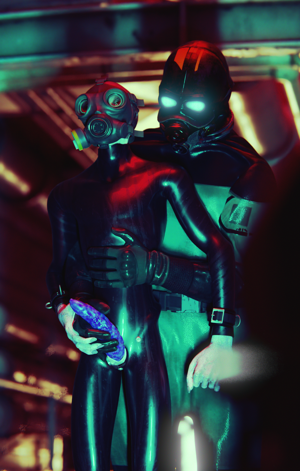 3d_(artwork) alien blue_penis clothing combine digital_media_(artwork) duo erection gas_mask genitals handjob hi_res latex male male/male mask not_furry nude penile penis penis_grab ralic_turman rubber rubber_clothing rubber_suit sectoid sex video_games x-com