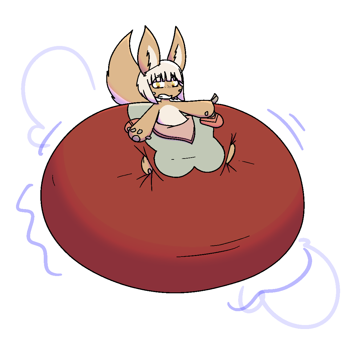 2022 air_inflation ambiguous_gender anthro bottomwear brown_body brown_fur clothing clothing_inflation embarrassed fur goodheavansitsshulktime hair hyper_inflation inflation lagomorph leporid long_ears made_in_abyss mammal motion_lines multicolored_body multicolored_fur nanachi narehate pants poof poofy rabbit raised_tail short_hair simple_background solo teeth whiskers yellow_eyes