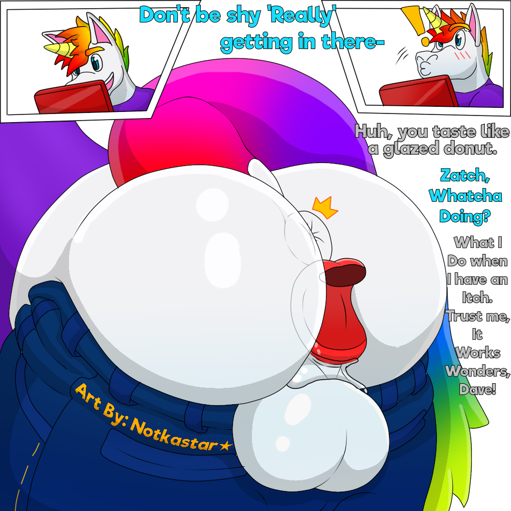 anal anthro anus balls bottomwear bottomwear_down butt clothed clothing dave_(notkastar) dialogue duo equid equine gaming genitals horn licking male male/male mammal nintendo nintendo_3ds nintendo_ds_family notkastar oral pants pants_down partially_clothed playing_videogame rainbow rimming sex surprise text tongue tongue_out unicorn video_games zatch_(notkastar)