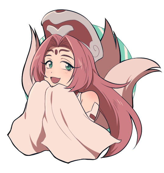 1girl green_eyes hat houshin_engi long_eyelashes long_hair morphin_e multiple_tails open_mouth pink_hair smile so_dakki solo tail upper_body