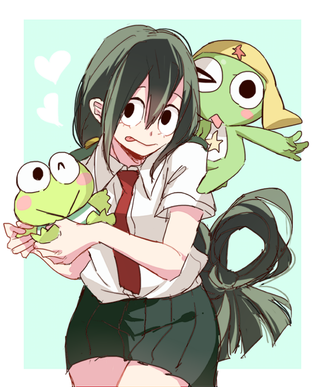 &lt;3 2018 :&gt; :o alien amphibian anthro asui_tsuyu barefoot big_eyes big_head black_eyes blue_background border bottomless bottomwear bow_hair carrying clothed clothing crossover detailed earless featureless_crotch feet female foot_grab frog green_body green_hair green_skin group hair hand_holding hand_on_foot hand_on_hand happy hat headgear headwear hello_kitty_(series) holding_character human kerokerokeroppi keroppi keroro lmn826 long_hair looking_at_viewer looking_up male mammal multicolored_body multicolored_skin my_hero_academia necktie noseless nude on_shoulder on_top one_eye_closed open_mouth pattern_clothing pattern_shirt pattern_topwear pink_tongue ponytail portrait pose raised_arm rosy_cheeks round_head sanrio school_uniform sgt._frog shadow shirt shirt_only simple_background size_difference skirt small_nose small_tongue smile smiling_at_viewer standing star striped_clothing striped_shirt striped_topwear stripes tan_body tan_ears tan_nose tan_skin thick_thighs tongue tongue_out toony topwear topwear_only trio uniform white_body white_border white_skin wide_eyed wink yellow_body yellow_skin young