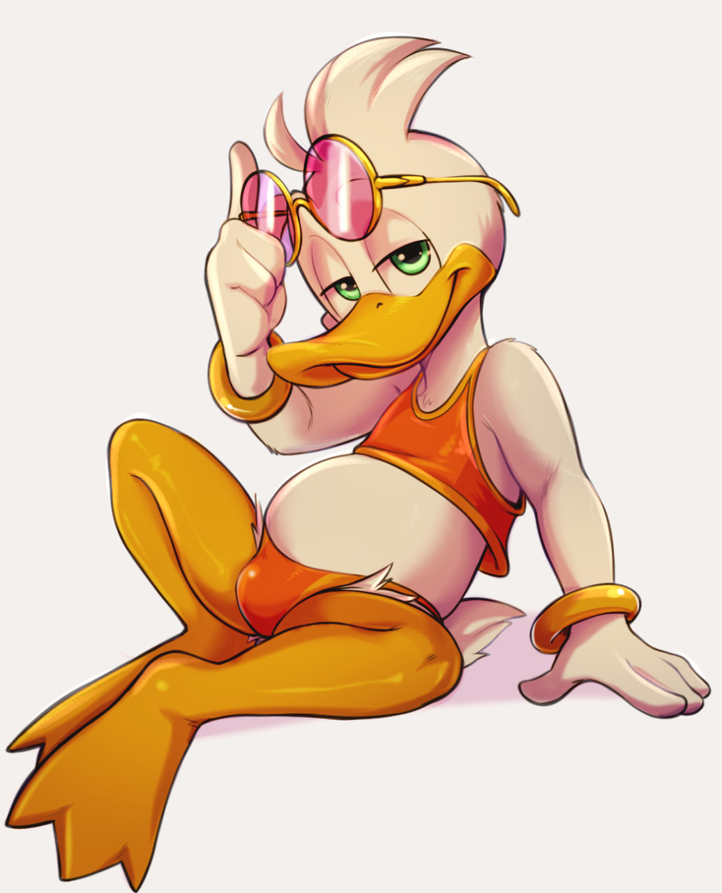 anatid animal_humanoid anseriform anthro avian avian_humanoid bikini bikini_bottom bikini_thong bikini_top bird clothing dandi disney duck ducktales hi_res humanoid male narrowed_eyes quill_wonderfowl solo speedo swimwear thong underwear