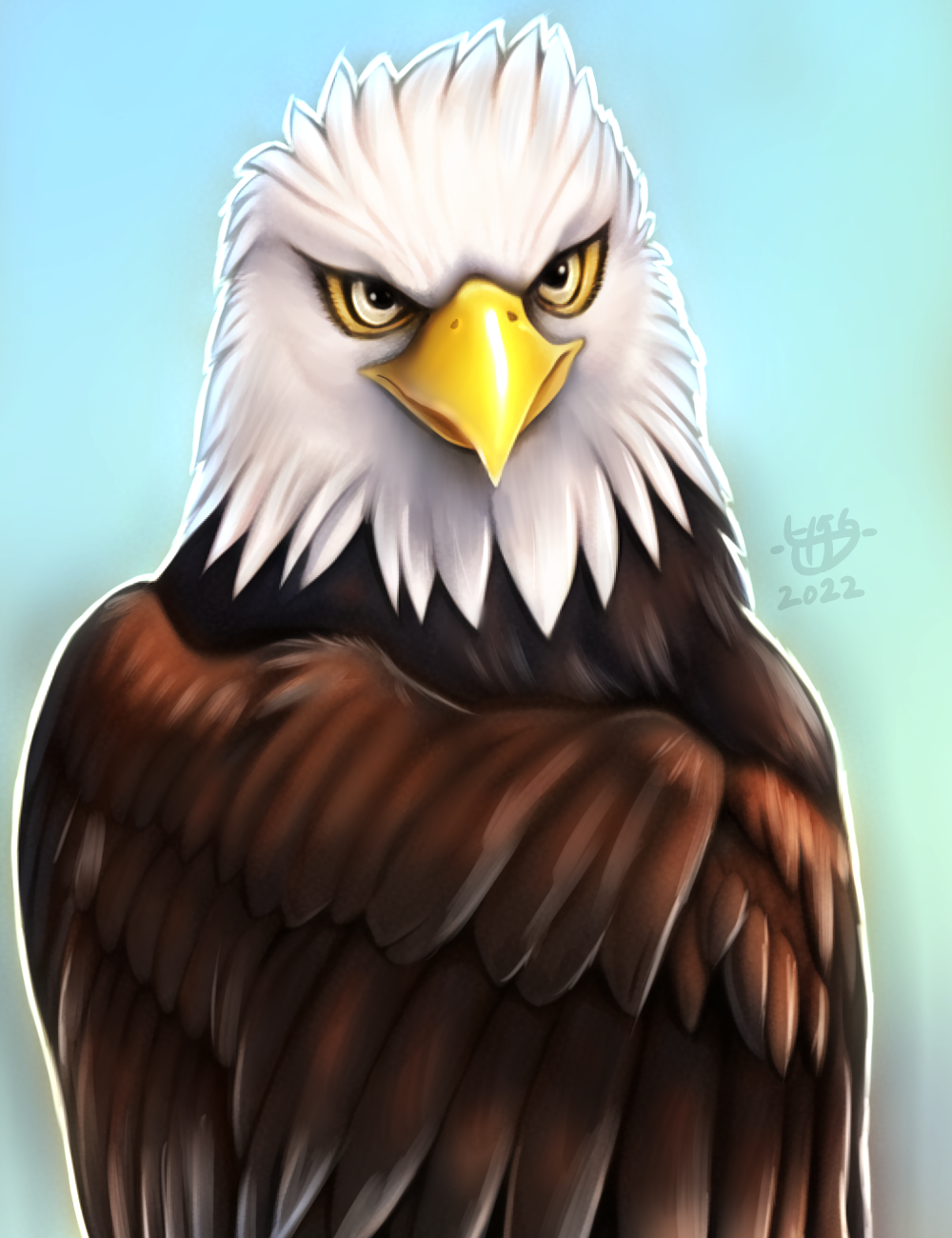 accipitrid accipitriform anthro avian bald_eagle beak bird eagle female folded_wings h56_(hikkoro) hi_res sea_eagle sky solo wings yellow_eyes