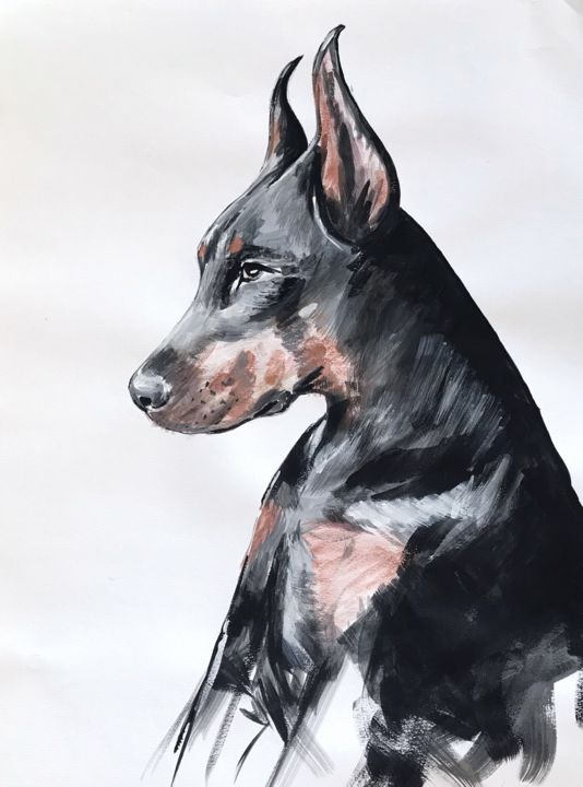 ambiguous_gender canid canine canis dobermann domestic_dog feral mammal painting_(artwork) pinscher public_domain real simple_background traditional_media_(artwork) unknown_artist watercolor_(artwork) white_background