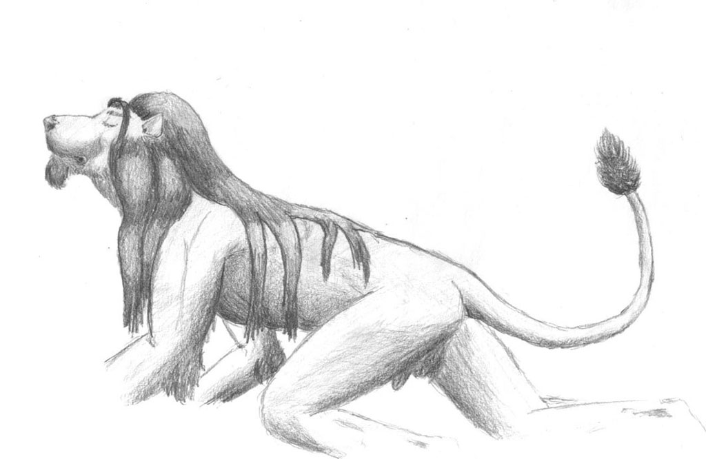 all_fours anthro balls barely_visible_genitalia barely_visible_penis biped dark_mane eyes_closed felid flaccid genitals graphite_(artwork) hair leonidae lion long_mane male mammal mane mane_hair nude nude_anthro nude_male pantherine pencil_(artwork) penis shaded side_butt side_view sketch solo tail tail_tuft traditional_media_(artwork) tuft