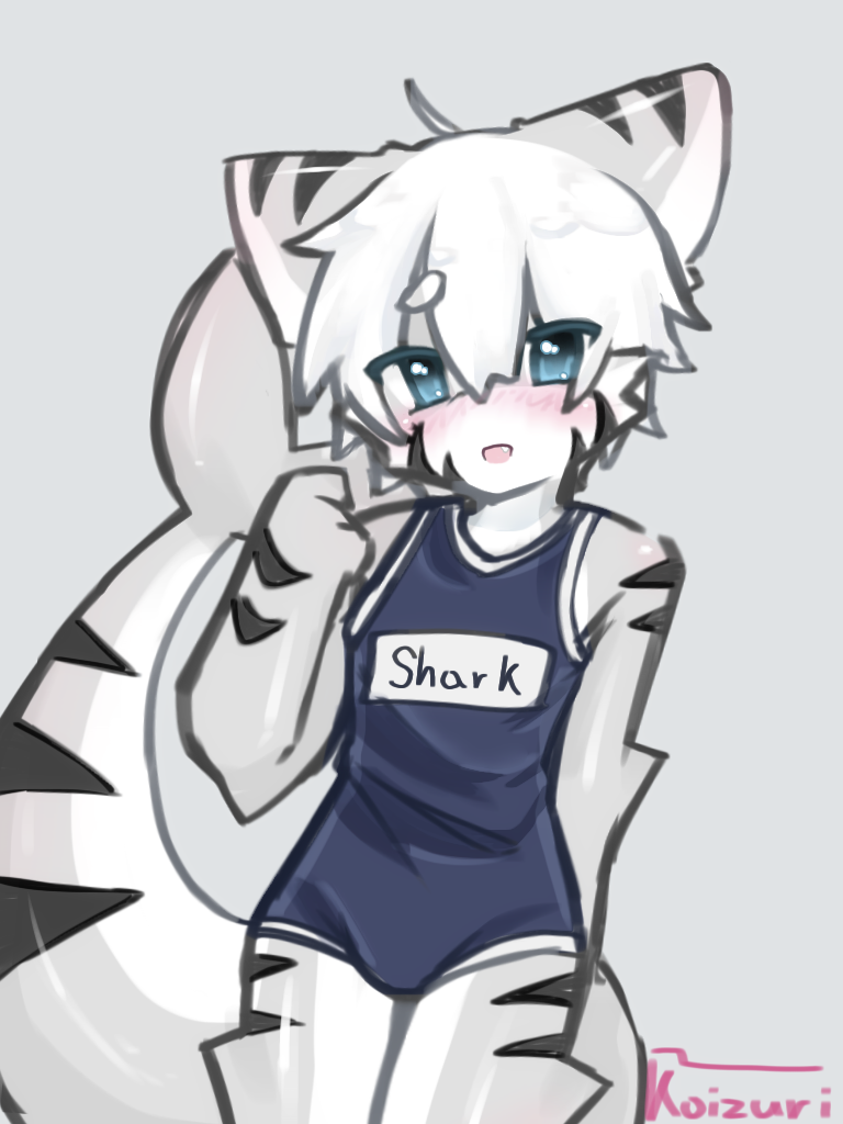 3:4 anthro blush changed_(video_game) clothing fish girly grey_body koizuri male marine shark shy swimwear the_shark_(changed)