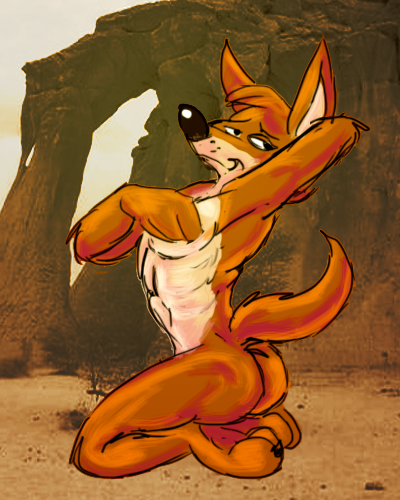2014 3_toes abs anthro biped brown_body brown_fur butt butt_pose canid canine canis countershading coyote coyoteville desert digital_media_(artwork) draconis0868 feet fur kneeling looking_at_viewer looking_back low_res male mammal narrowed_eyes nipple_fetish nipple_pinch nipple_play nude pinch pinup pose raised_tail sean_odesse smile smirk soles solo tail toes