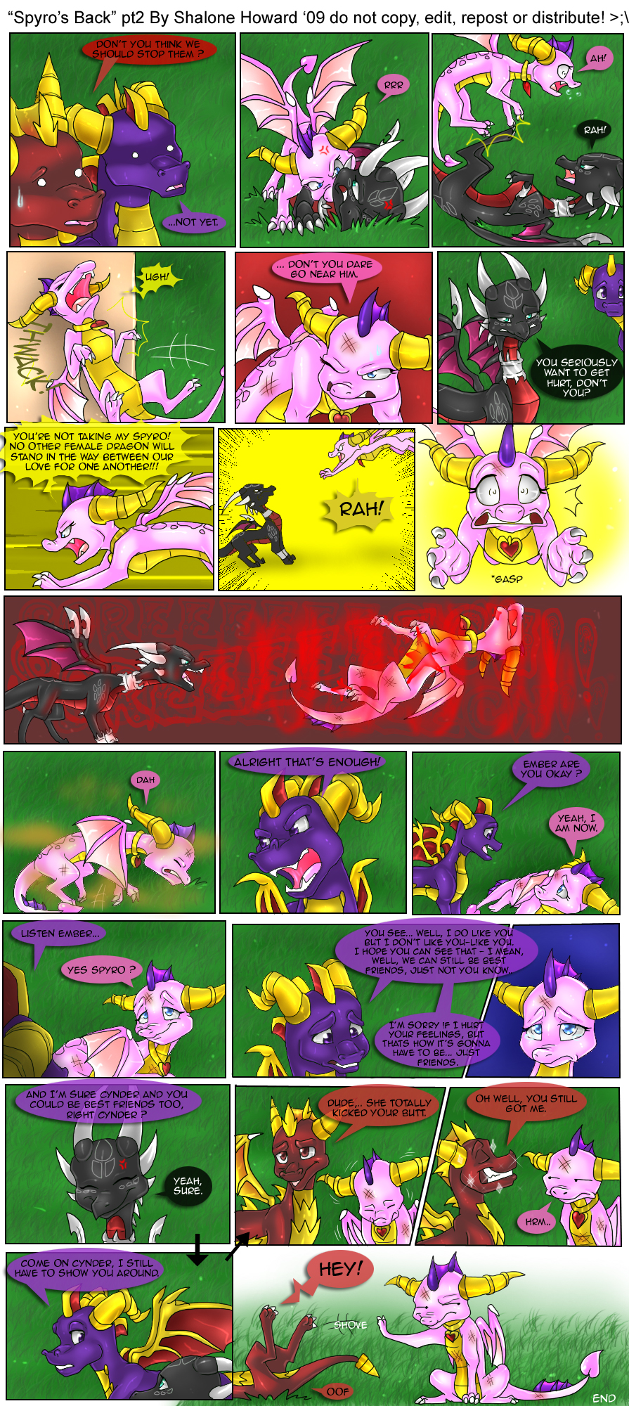 2009 2_horns activision angry beaten breath_powers charging comic cynder dated dialogue digital_media_(artwork) dragon elemental_creature ember_(spyro) english_text female feral fight flame_(spyro) flirting group hi_res horn jewelry male multi_horn mythological_creature mythological_scalie mythology necklace pinned pinned_to_ground pushing scalie shalonesk spyro spyro_the_dragon tail teeth text the_legend_of_spyro wings