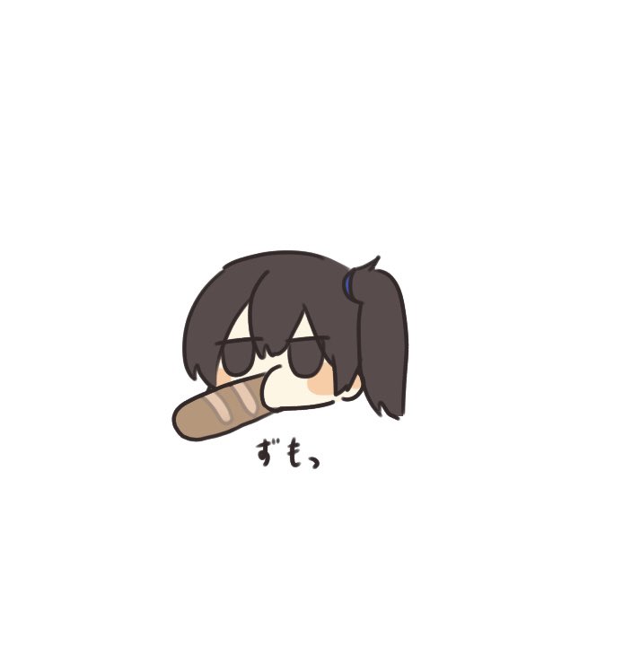 1girl baguette bread brown_hair eating food head_only kaga_(kancolle) kantai_collection karin. long_hair negative_space side_ponytail solid_oval_eyes solo translation_request