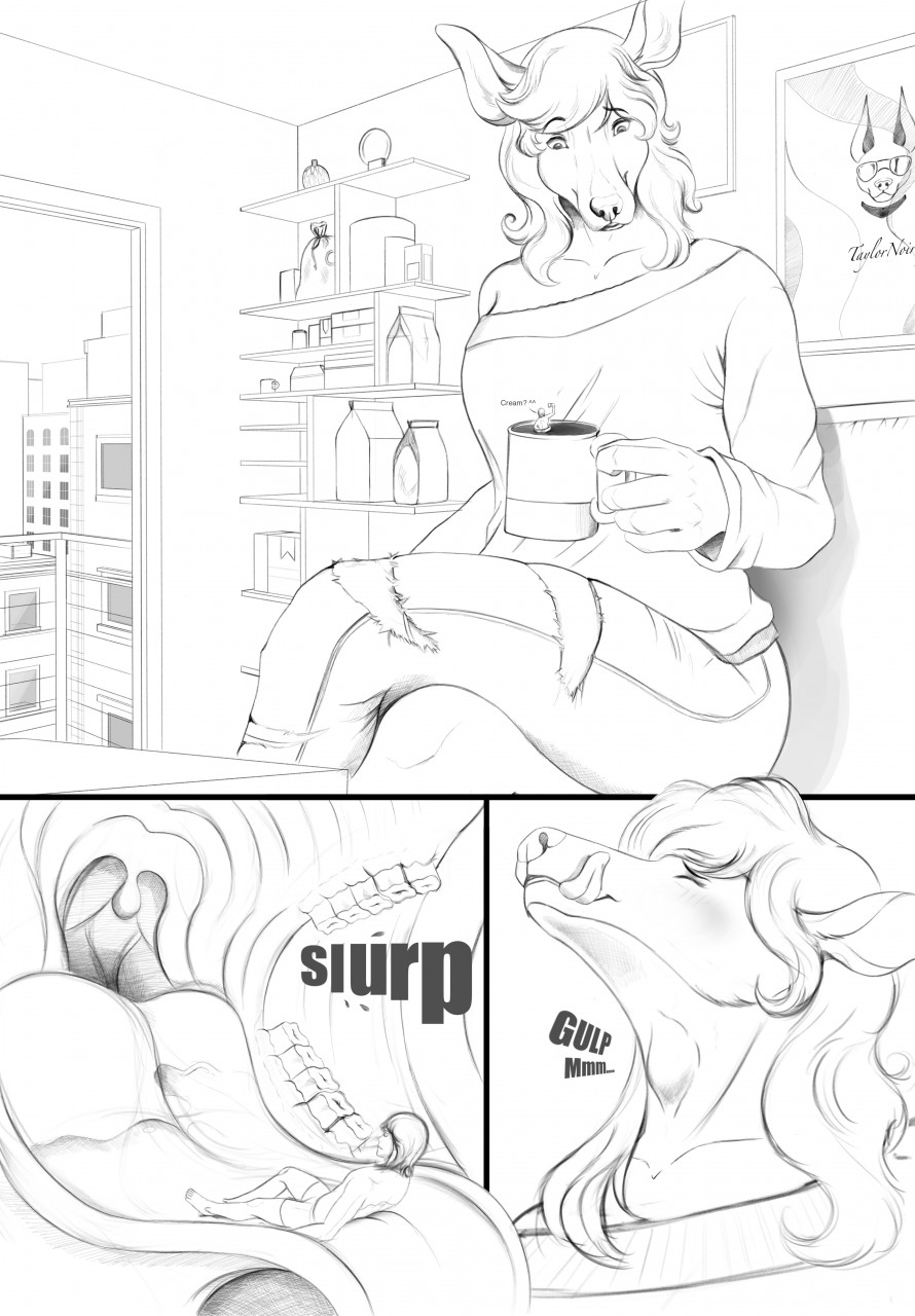 anthro balcony beverage bottomwear cervid cervine city city_background clothing coffee coffee_mug comic dating duo extreme_size_difference eyes_closed female hi_res holding_object human inside licking licking_lips looking_down_at_partner macro male mammal micro monochrome mouth_shot neck_bulge not_posted_by_maker open_mouth painting_(object) pants romantic romantic_ambiance signature size_difference soft_vore sound_effects swallowing taylornoir teeth tongue tongue_out torn_bottomwear torn_clothing torn_pants uvula vore willing_prey