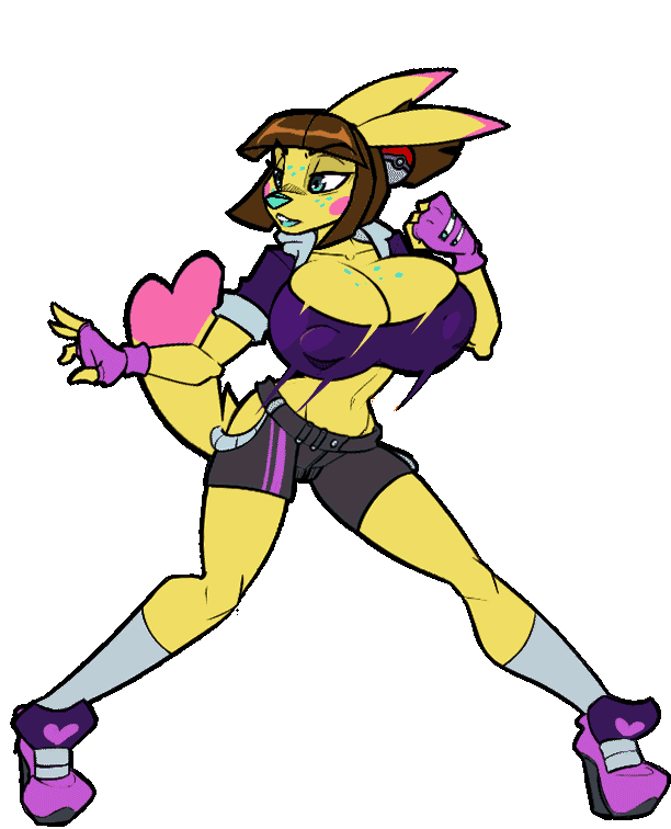 2022 animated anthro big_breasts bottomwear breasts brown_hair cleavage clothed clothing female freckles fur generation_1_pokemon gloves hair handwear hotpants jrvanesbroek nintendo nipple_outline pikachu pokemon pokemon_(species) shorts solo video_games yellow_body yellow_fur zika
