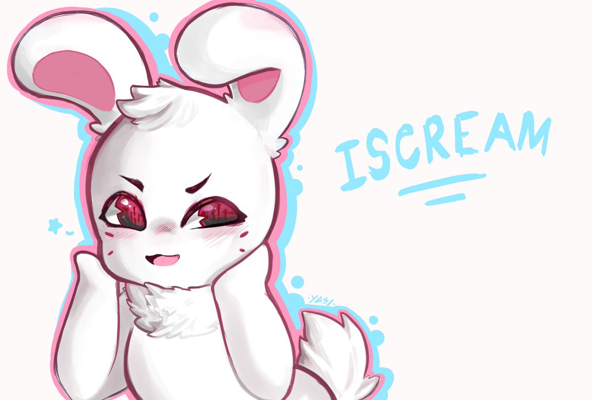 ambiguous_gender animal_humanoid anthro big_ears big_eyes big_head blue_outline blush blush_lines chibi chikn_nuggit eyebrows flat_chested floppy_ears fur furrowed_brow half-closed_eyes hand_on_face happy head_tuft humanoid iscream_(chikn_nuggit) lagomorph lagomorph_humanoid leporid leporid_humanoid looking_at_viewer mammal mammal_humanoid narrowed_eyes neck_tuft open_mouth outline pink_inner_ear pink_outline rabbit rabbit_humanoid raised_tail red_eyes simple_background small_nose solo solo_focus star tail_tuft text tuft white_body white_fur white_skin yasi_dip