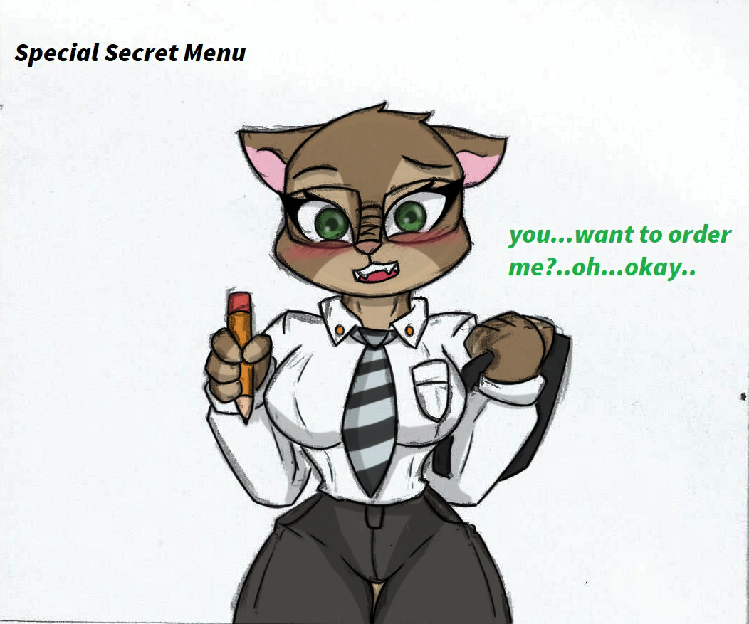 anthro big_breasts big_butt blush breasts butt disney english_text eyewear female glasses lutrine mammal mustelid necktie pace-maker sam_(zootopia+) small_waist solo text thick_thighs waiter young zootopia zootopia+